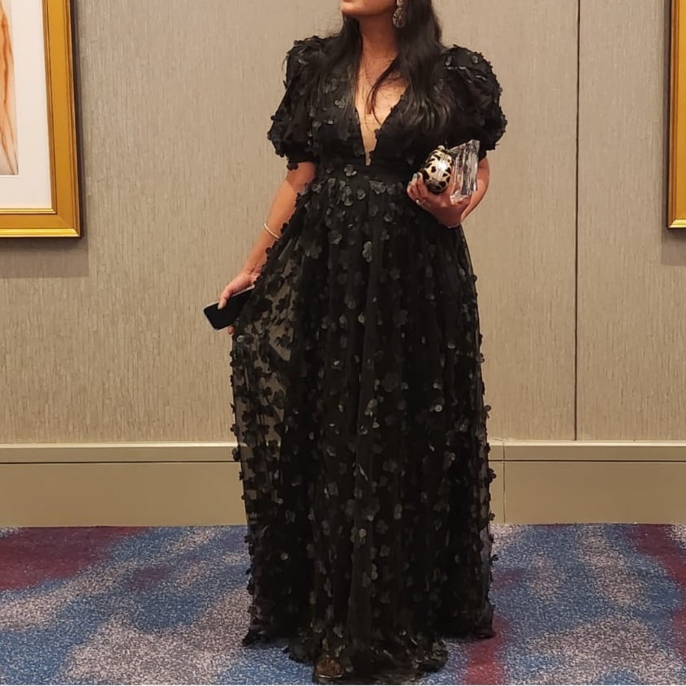 Elegant Black Floral Maxi Dress for party